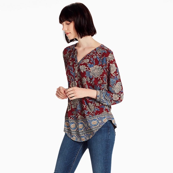 NWT Lucky Brand Burgundy Floral Blouse Top - Picture 2 of 8
